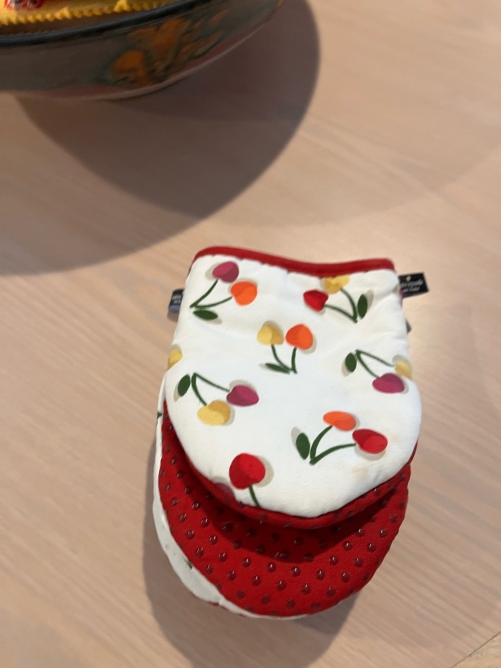 kate spade White Oven Mitts with Red and Multicolor Cherry Print